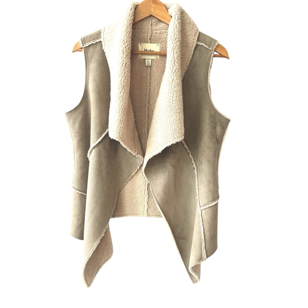 Hatley Faux Suede Fur Lined Sherpa Vest Beige Tan Cream Layering Boho Women M